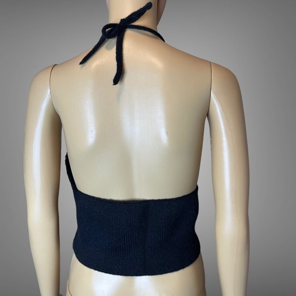 Womens Halter Crop Top Knit Large L Black Red Stretch Backless Mushroom … - Picture 7 of 16